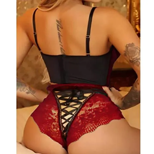 Spritumn-Home Sexy Lingerie Set for Women Naughty,Women's Sexy Push Up Bra and Knickers Sets Strap Dress Lace Cup Nightwear Underwear for Women Plus Size UK 8 10 12 14 16 18 20