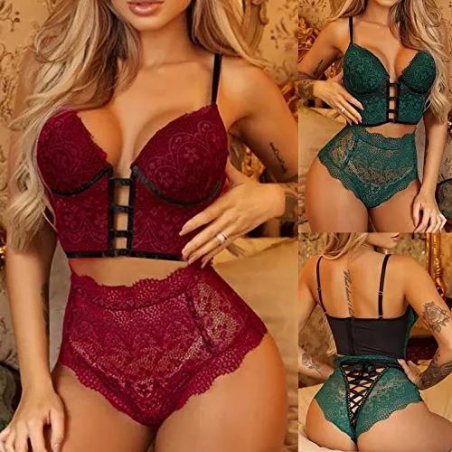 Spritumn-Home Sexy Lingerie Set for Women Naughty,Women's Sexy Push Up Bra and Knickers Sets Strap Dress Lace Cup Nightwear Underwear for Women Plus Size UK 8 10 12 14 16 18 20