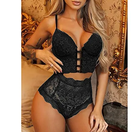 Spritumn-Home Sexy Lingerie Set for Women Naughty,Women's Sexy Push Up Bra and Knickers Sets Strap Dress Lace Cup Nightwear Underwear for Women Plus Size UK 8 10 12 14 16 18 20