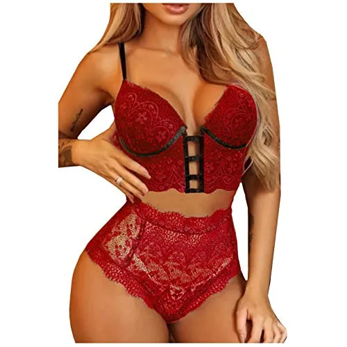 Spritumn-Home Sexy Lingerie Set for Women Naughty,Women's Sexy Push Up Bra and Knickers Sets Strap Dress Lace Cup Nightwear Underwear for Women Plus Size UK 8 10 12 14 16 18 20