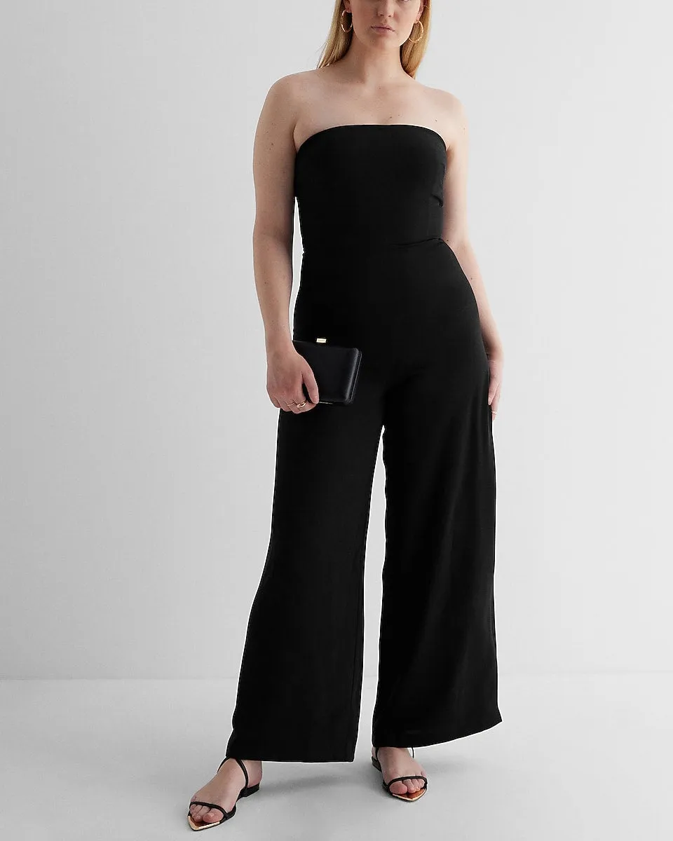 Strapless Wide Leg Jumpsuit in Pitch Black