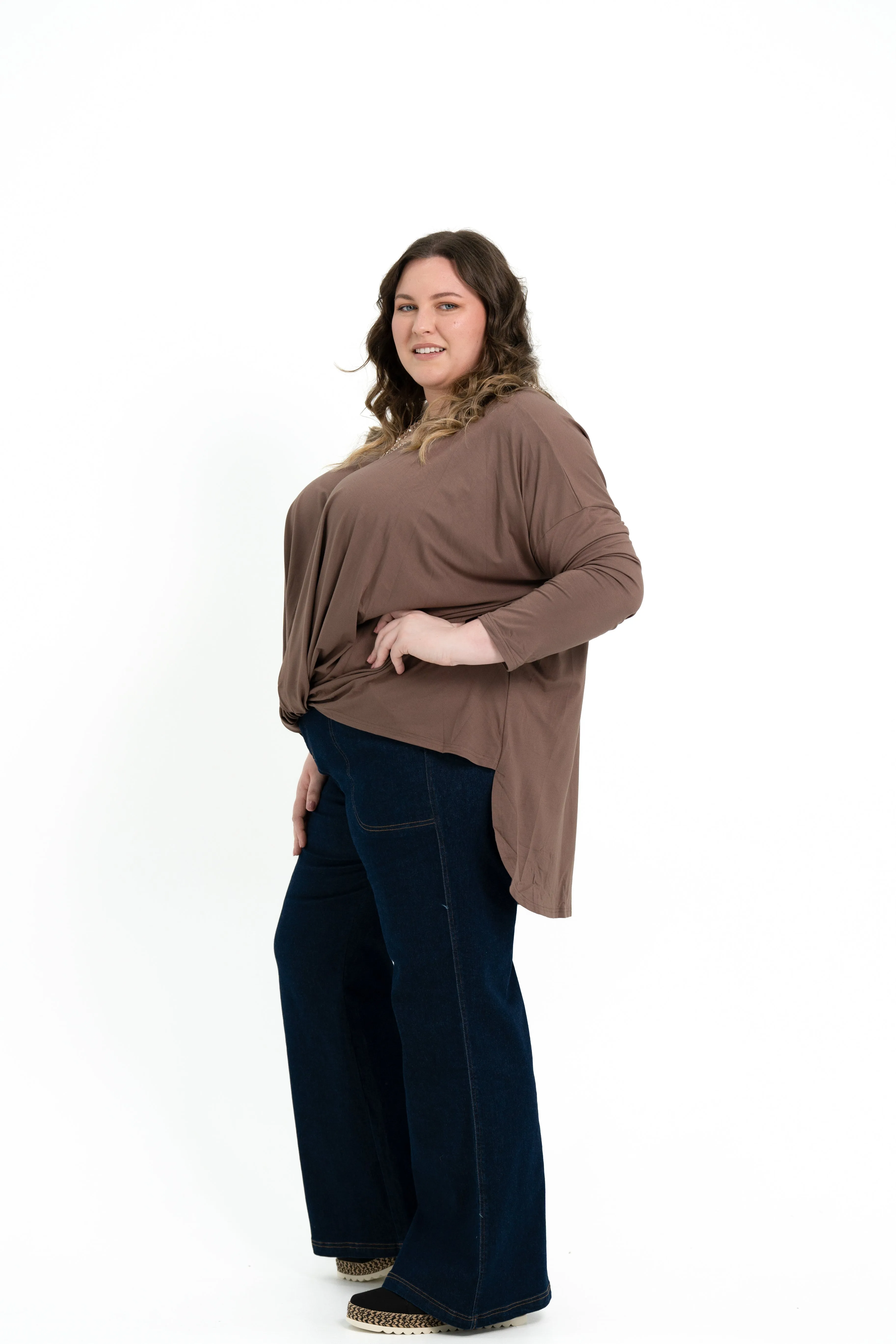 'TWISTED' Bamboo Twist Front Top - Peppercorn