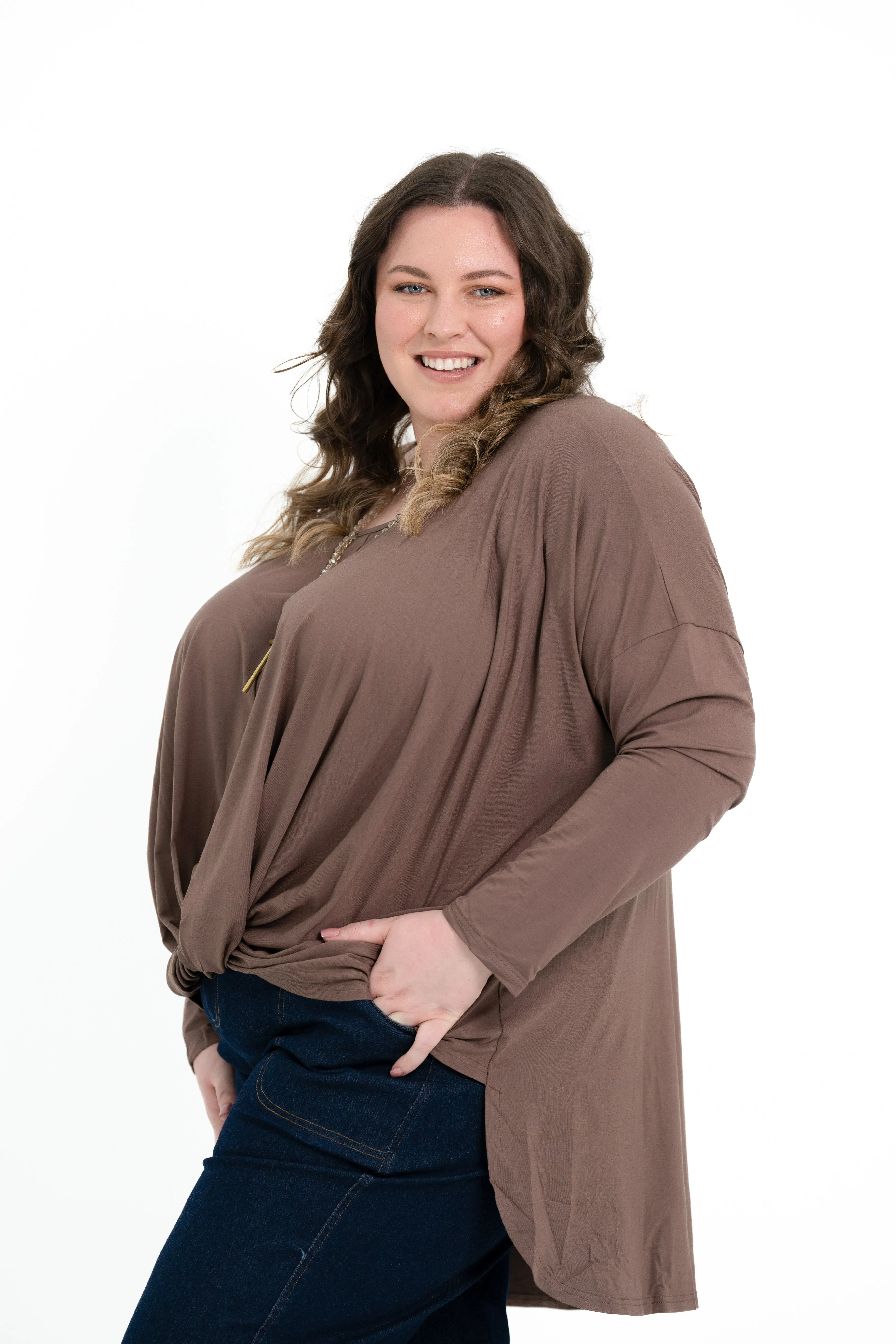 'TWISTED' Bamboo Twist Front Top - Peppercorn