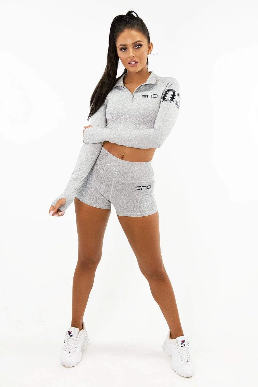 VARSITY BOOTY SHORTS - LIGHT GREY