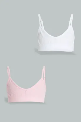 White And Pink Textured Comfort Bra For Senior Girls (Pack of 2)