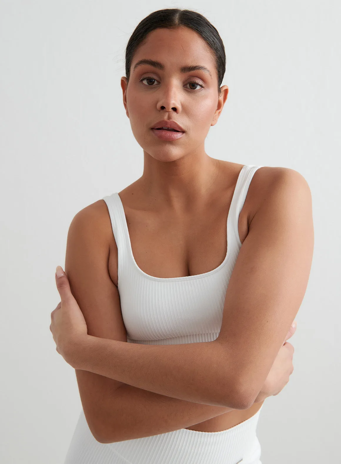 White Ribbed Seamless Bra