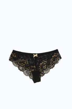 Women Black And Gold Lace Brazilian