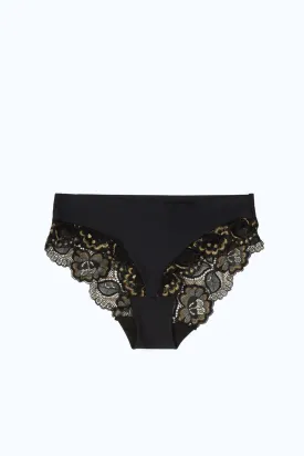 Women Black And Gold Lace High Leg Brief (Single)