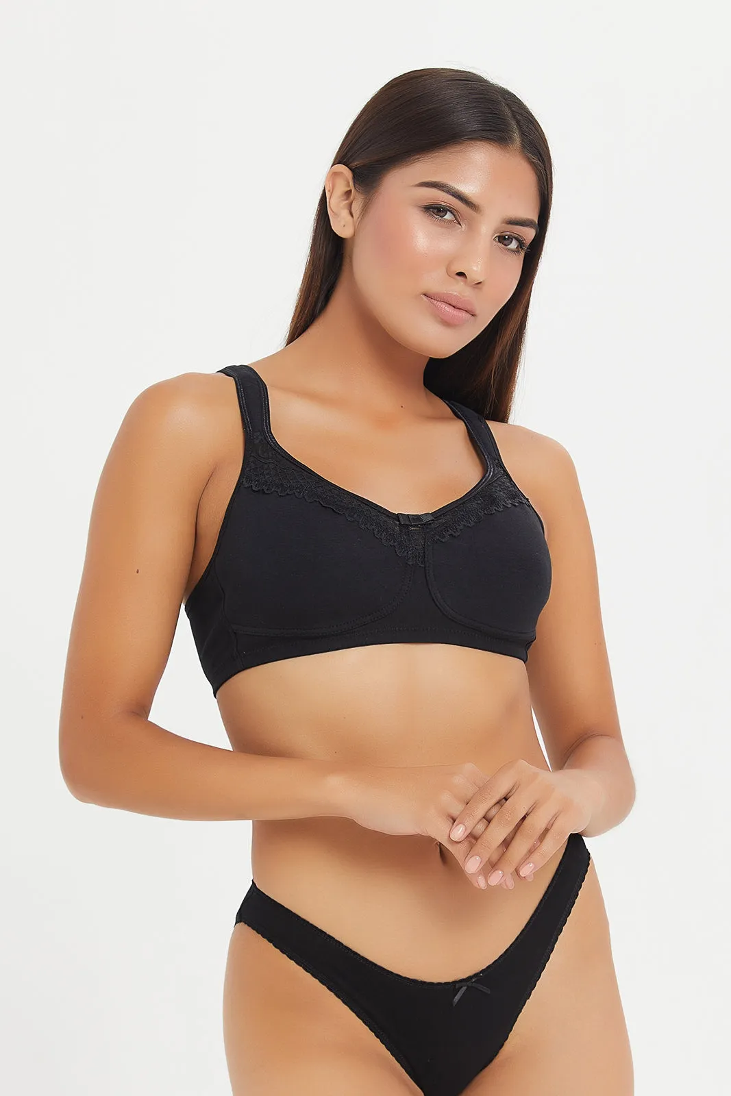 Women Black And Purple Non Padded Bra Set (Pack Of 2)