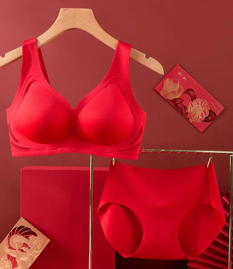 Women Cup Big Red Underwear Wedding Red Bra Seamless Push-up Comfortable Bra