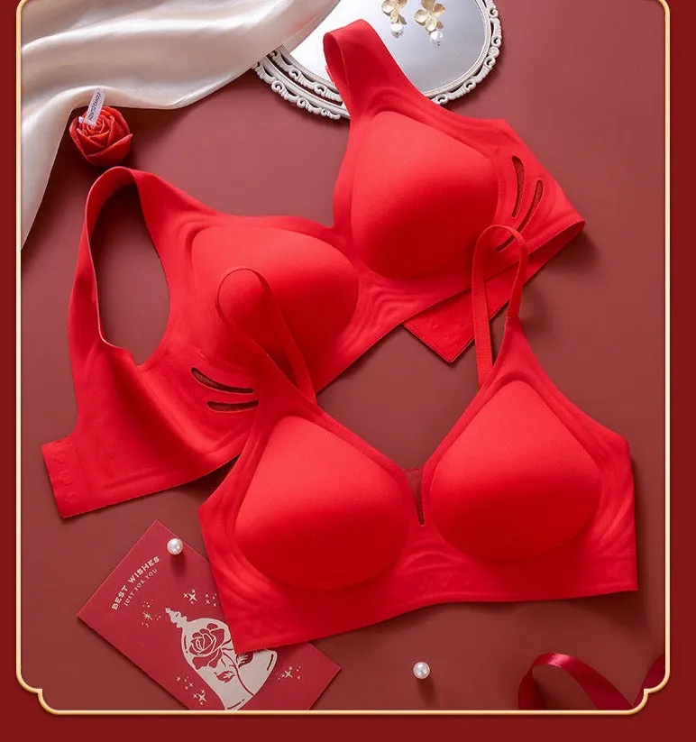 Women Cup Big Red Underwear Wedding Red Bra Seamless Push-up Comfortable Bra