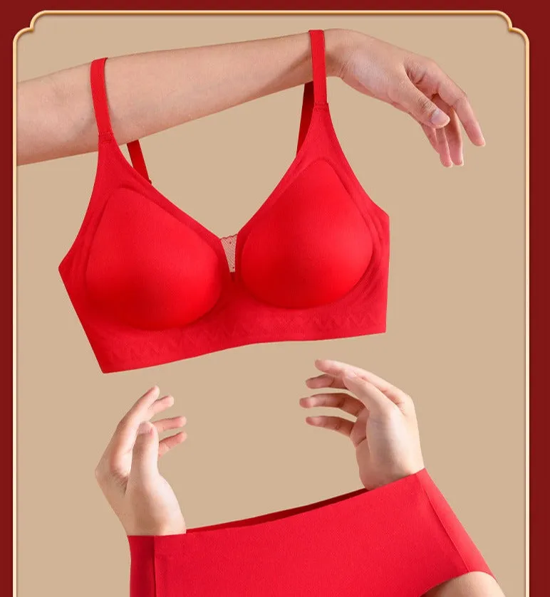 Women Cup Big Red Underwear Wedding Red Bra Seamless Push-up Comfortable Bra