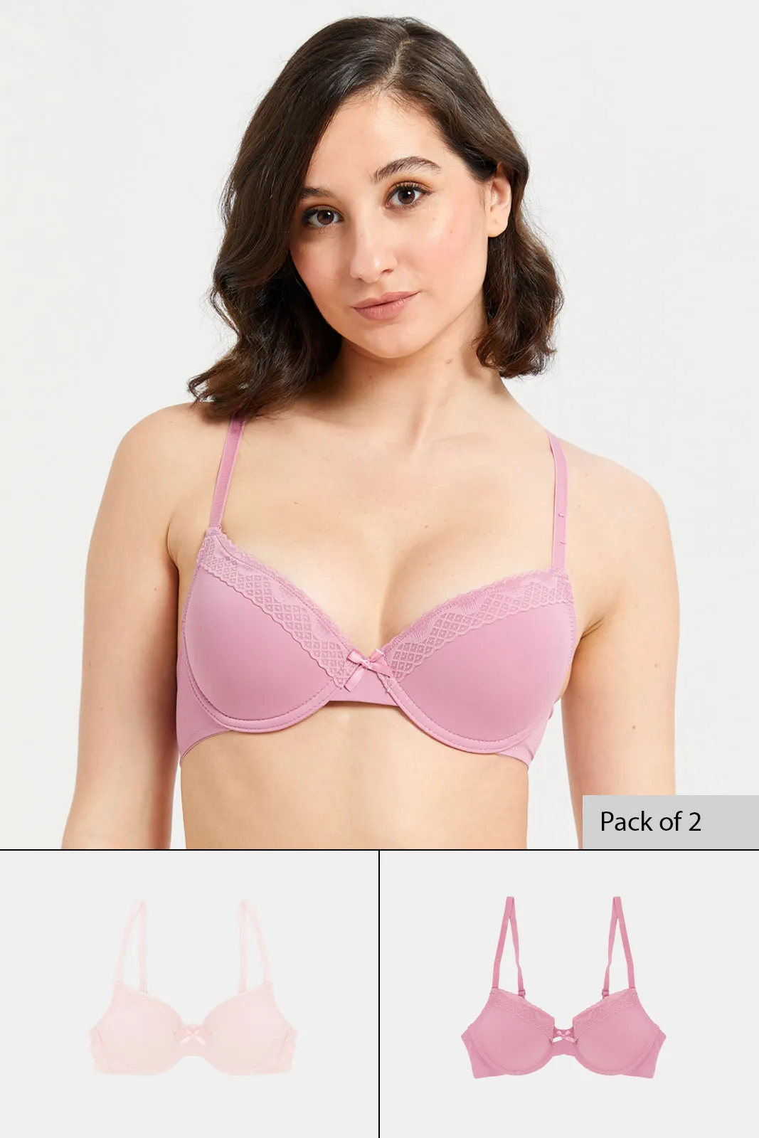 Women Ivory And Pink T-Shirt Bra Set (Pack of 2)