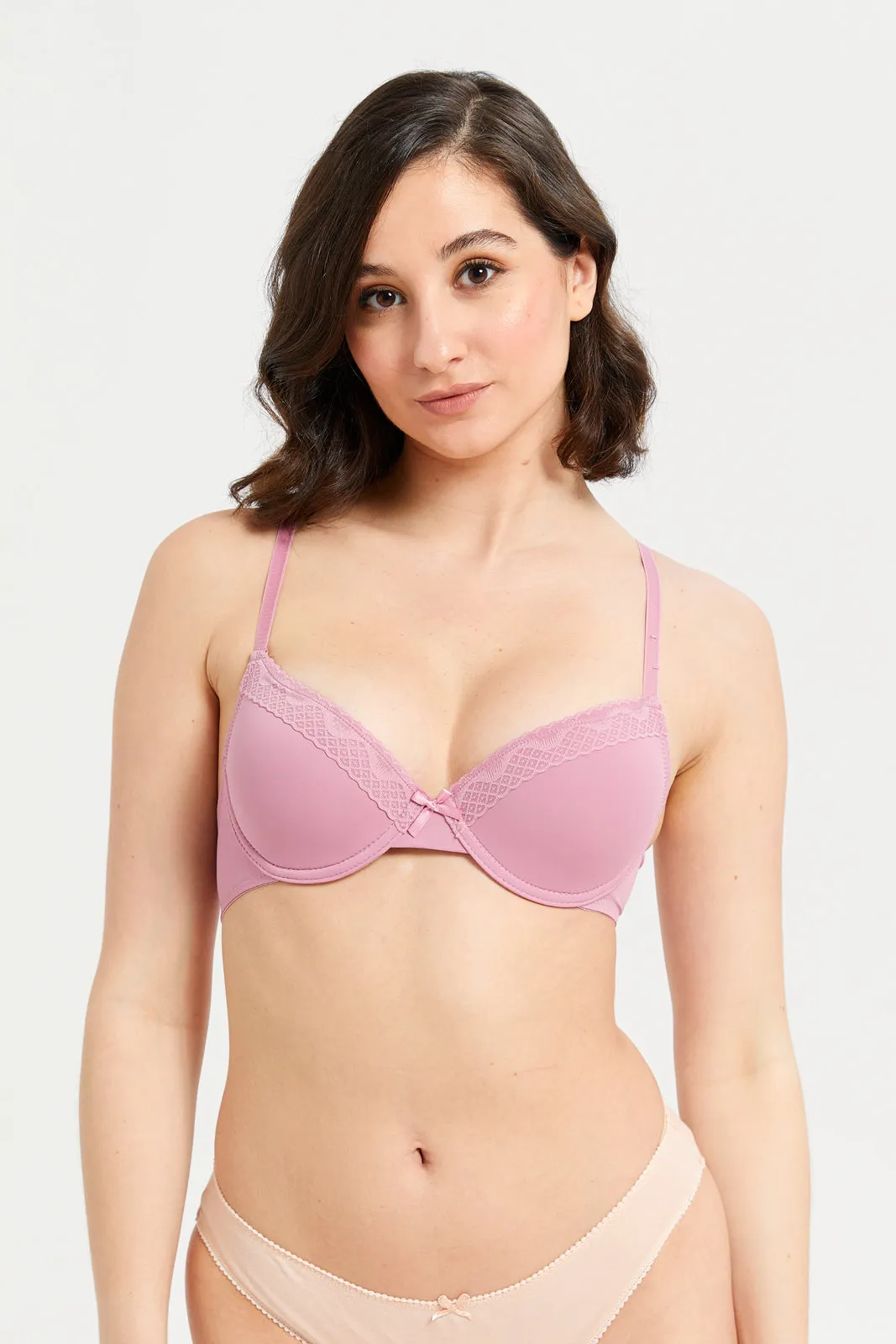 Women Ivory And Pink T-Shirt Bra Set (Pack of 2)