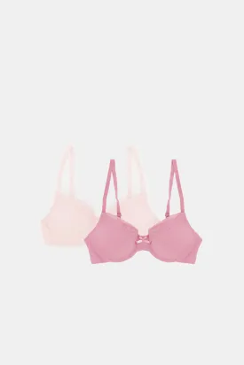 Women Ivory And Pink T-Shirt Bra Set (Pack of 2)