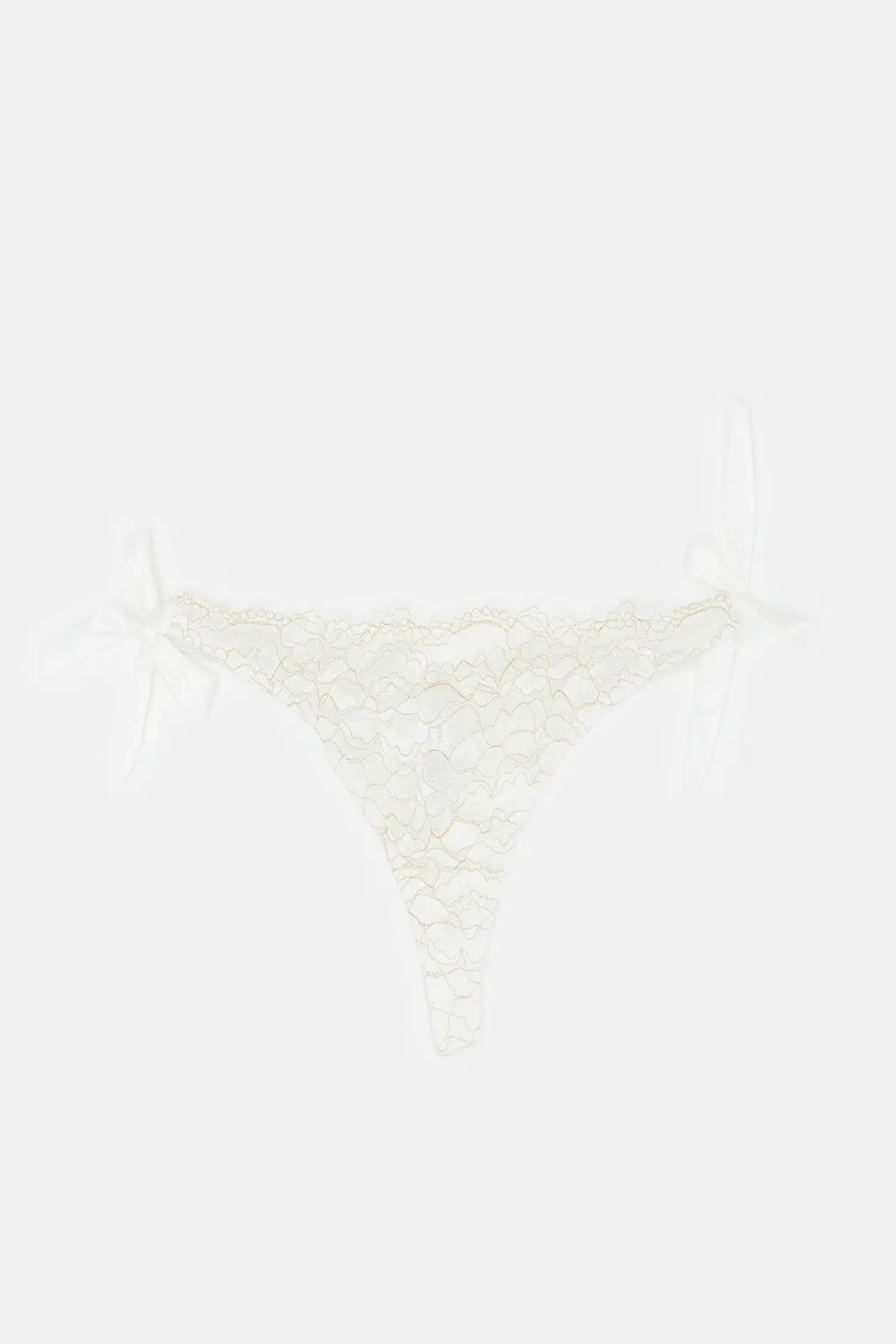 Women Ivory Satin And Lurex Thong With Side Tying