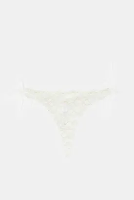 Women Ivory Satin And Lurex Thong With Side Tying