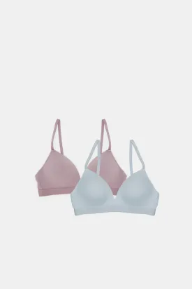 Women Lilac And Ivory Non Wired Bra Set (Pack of 2)