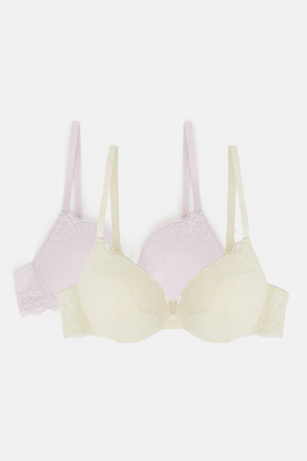 Women Lilac And Yellow Push-Up Bra Set (2 Piece)