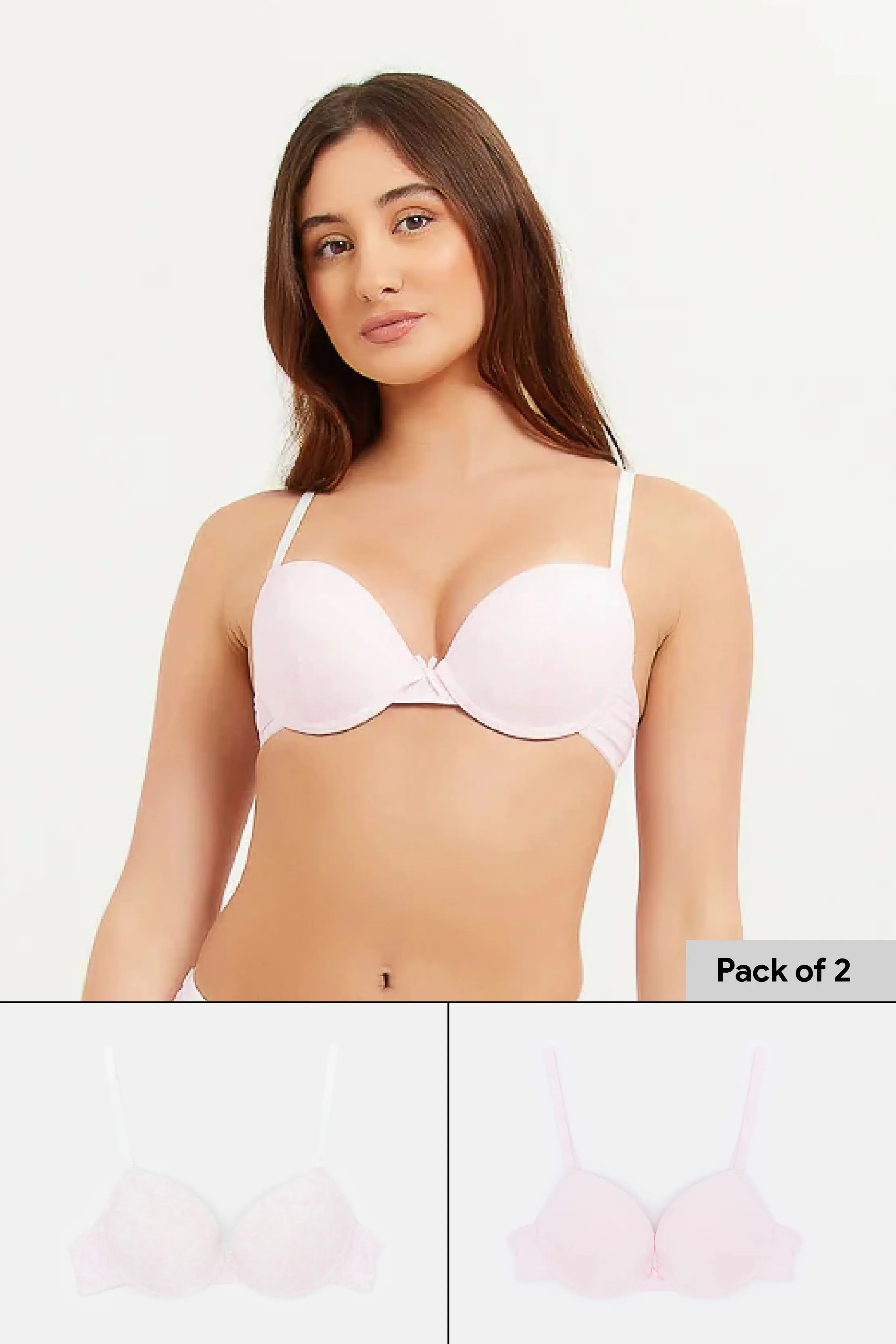 Women Pink Printed Push-Up Bra (Pack of 2)