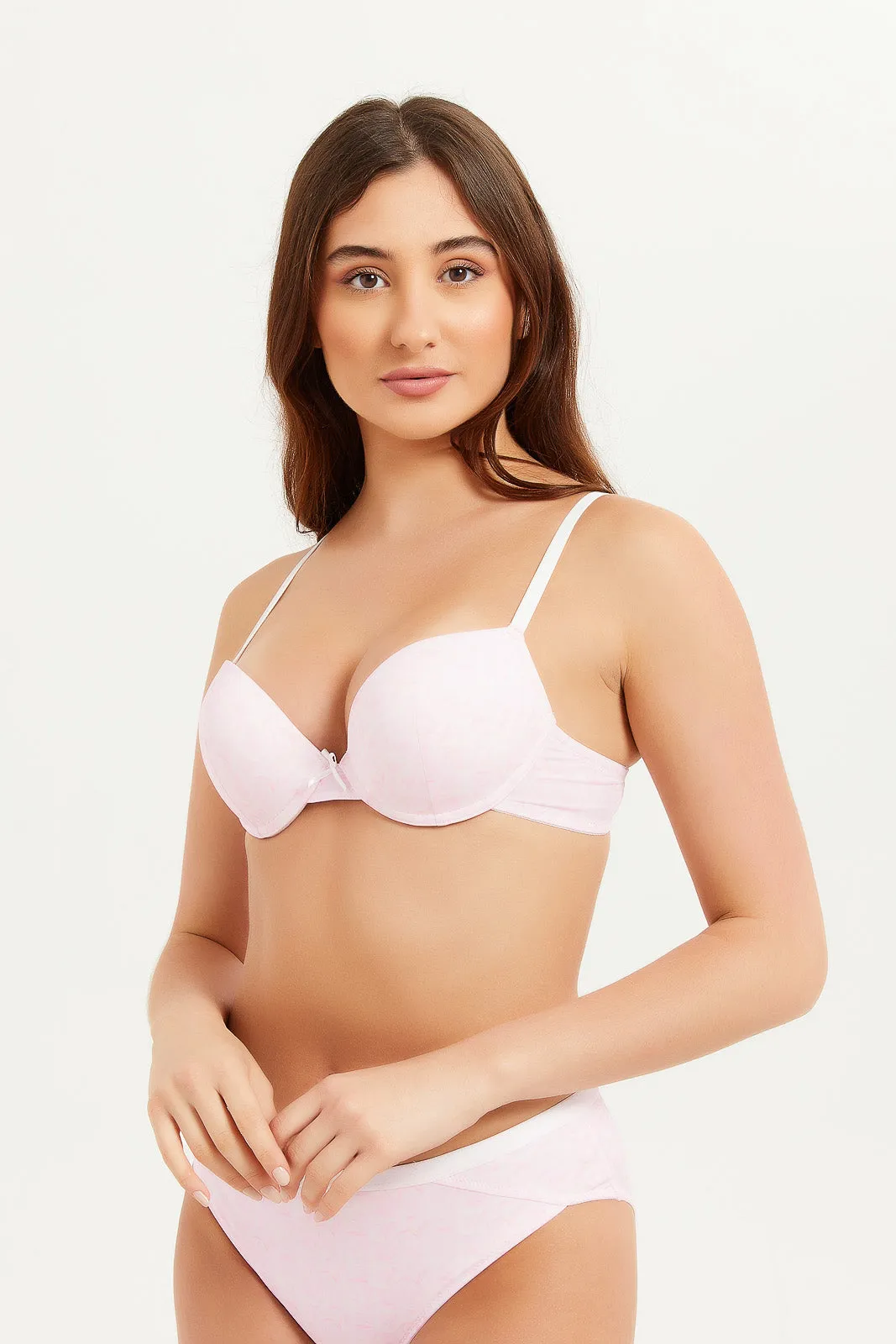 Women Pink Printed Push-Up Bra (Pack of 2)