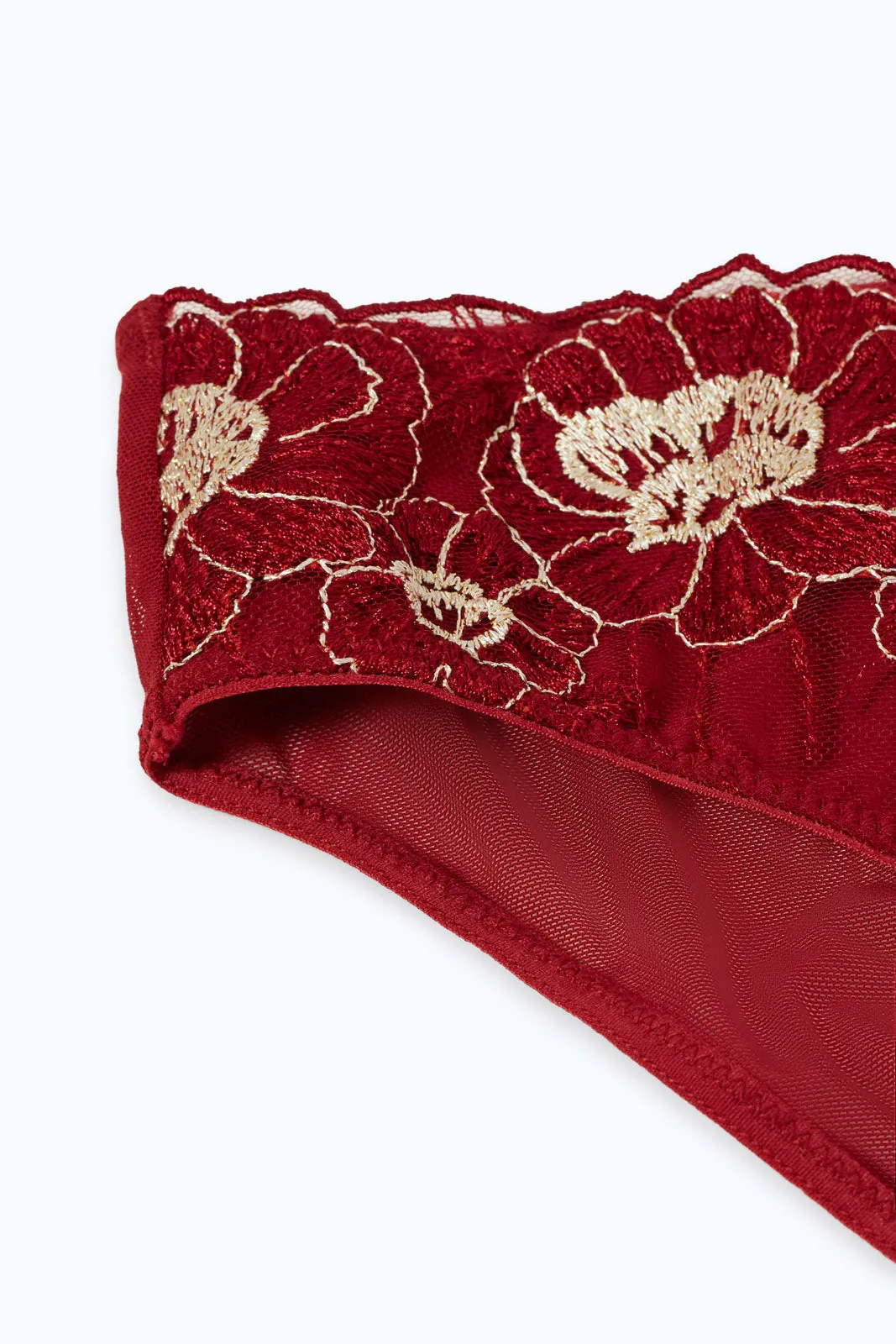 Women Red Embroidery Flora High Leg Brief