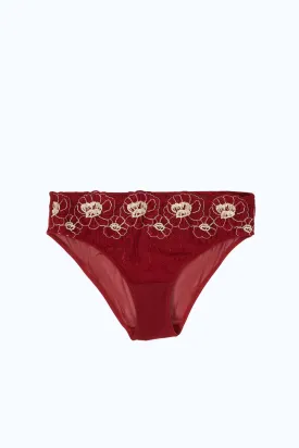 Women Red Embroidery Flora High Leg Brief