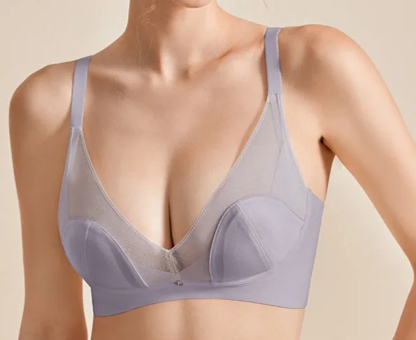 Women Ultra-Thin Big Breasts Appear Smaller Seamless Satin Jelly Strip Soft Support Bra