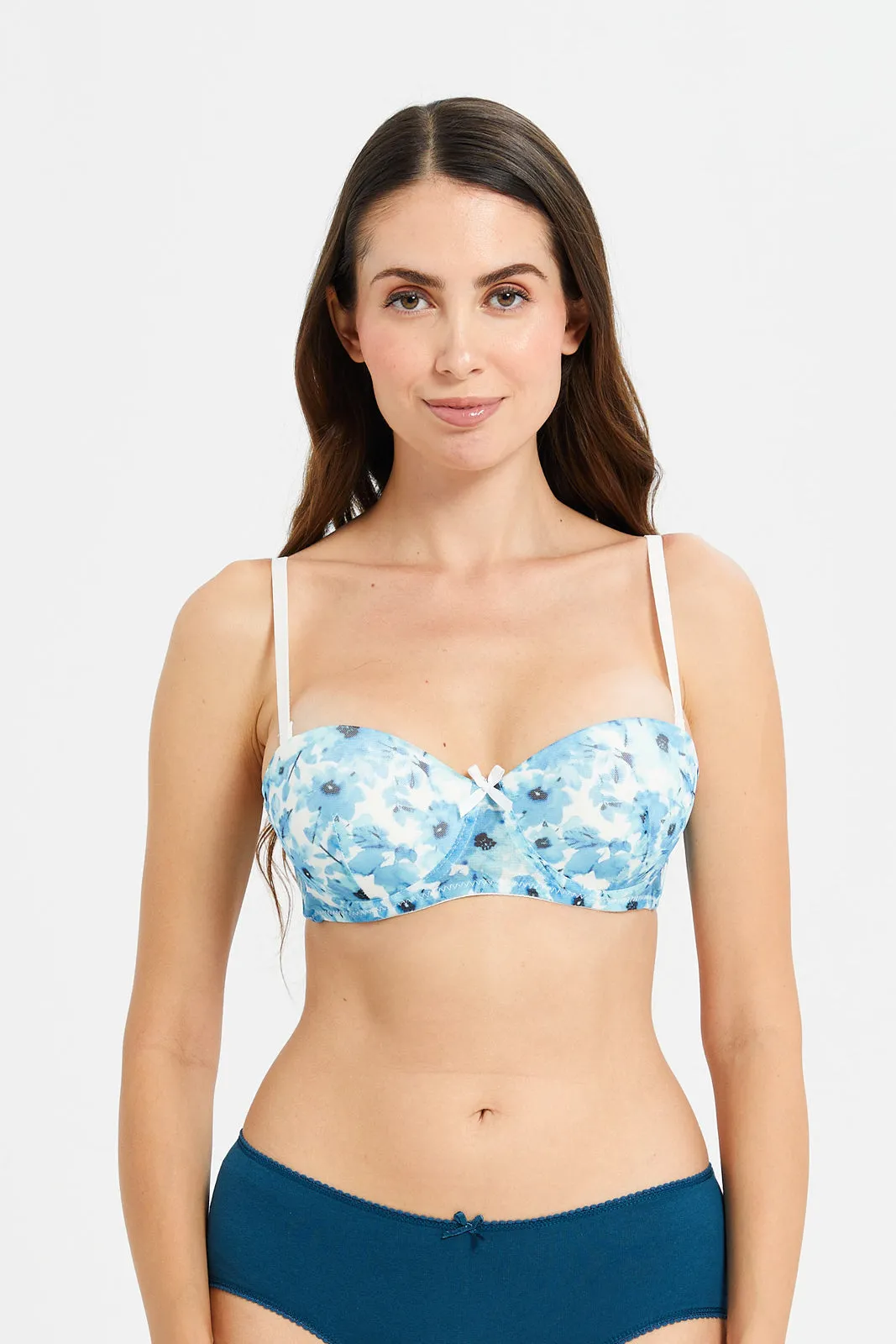 Women White And Blue Balconette Bra Set (Pack of 2)