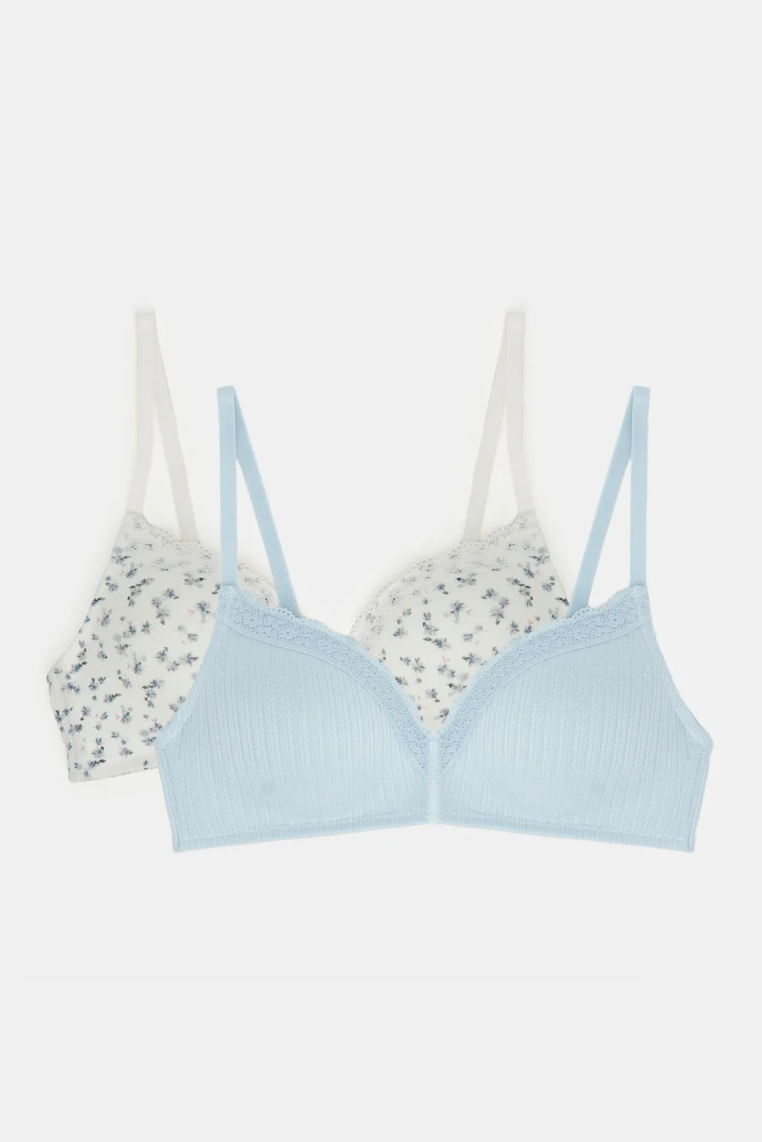 Women White And Blue Non Wired Bra Set (Pack of 2)