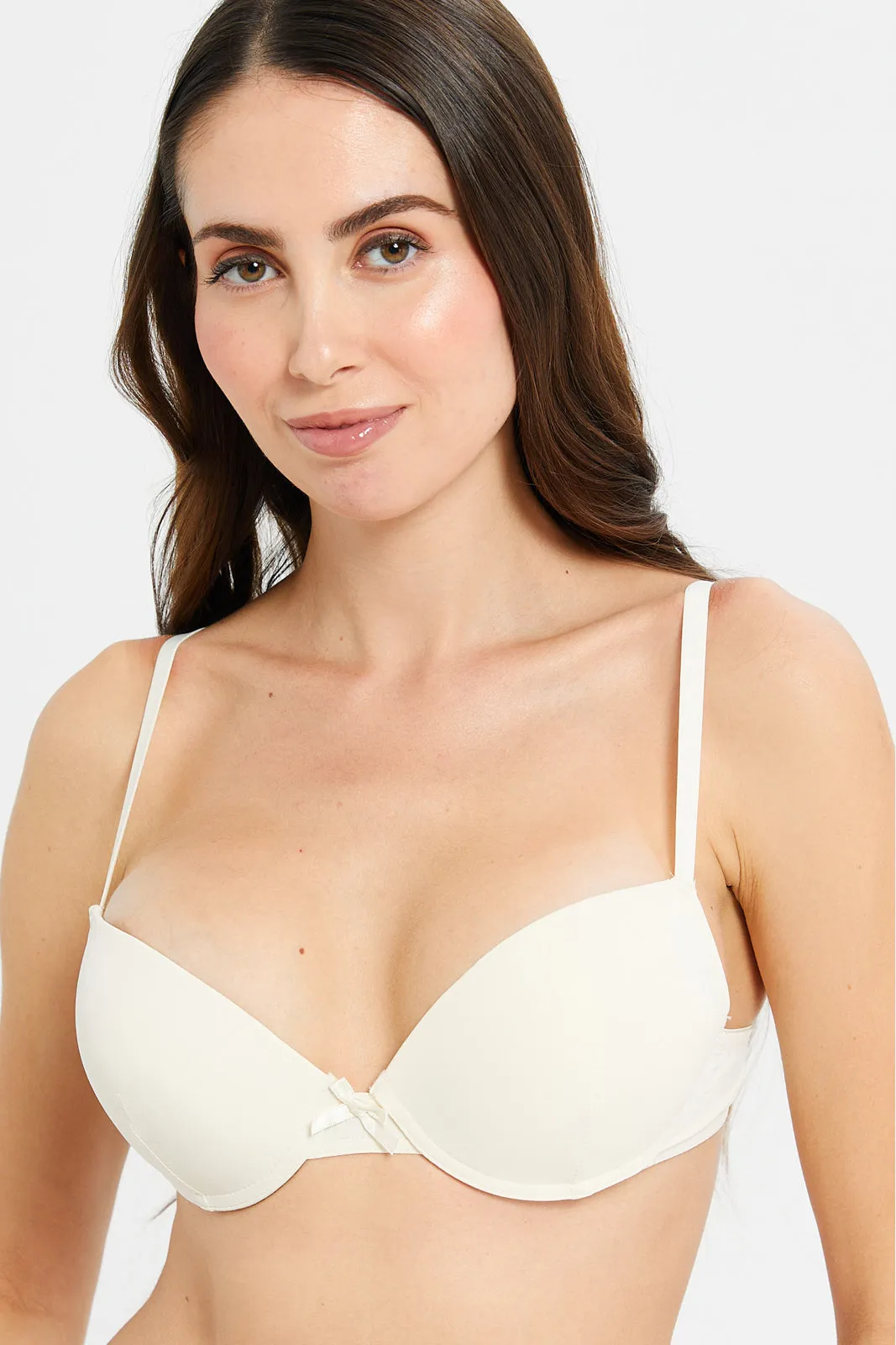 Women White And Ivory Push Up Bra Set (Pack of 2)