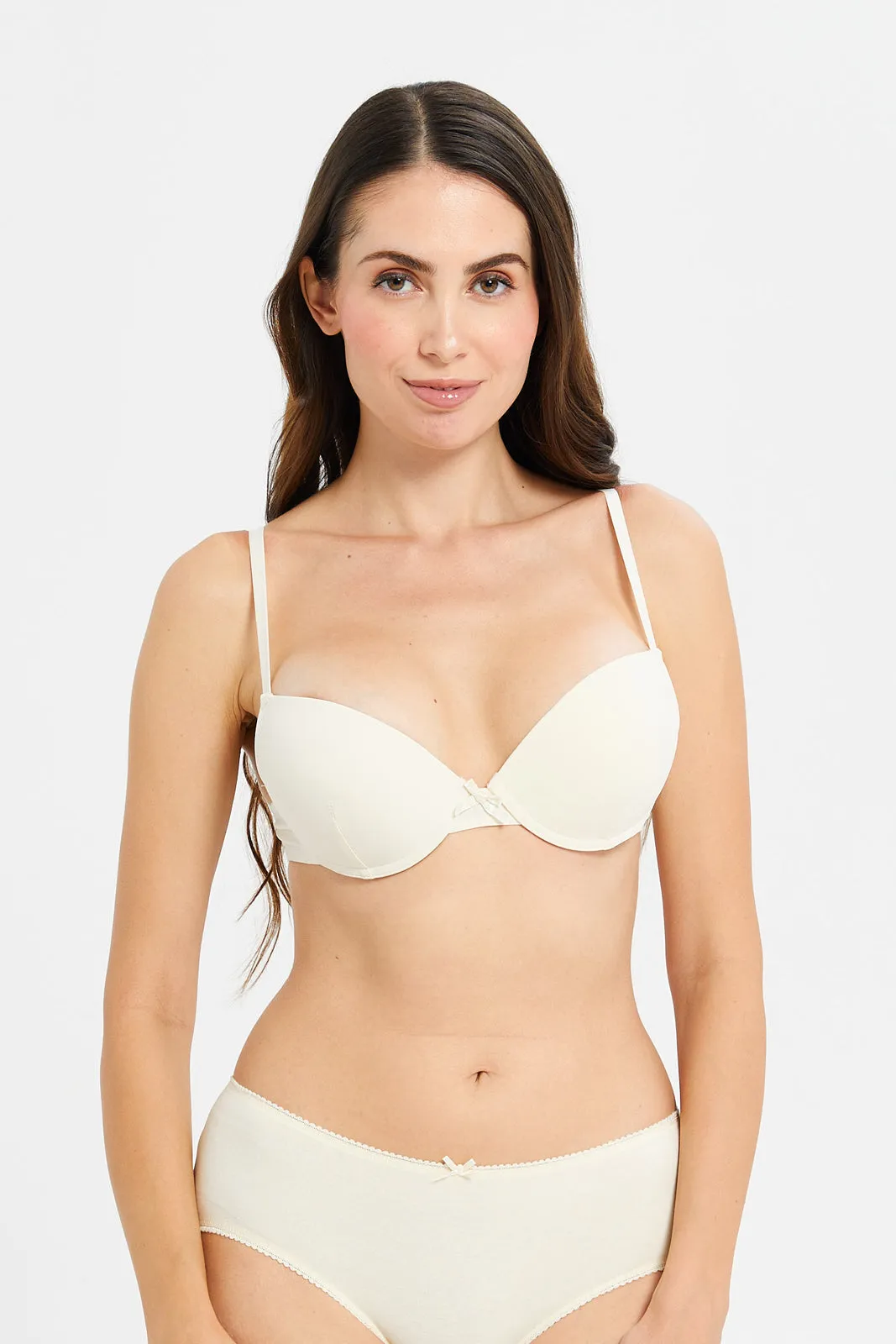 Women White And Ivory Push Up Bra Set (Pack of 2)