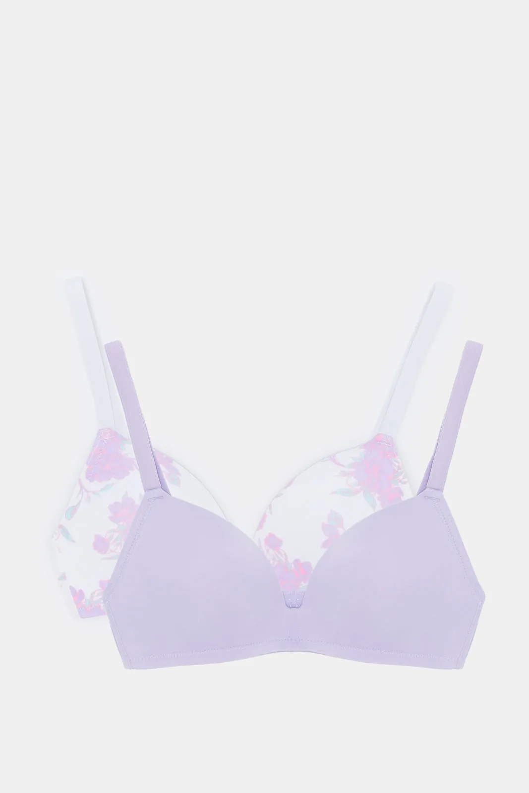 Women White And Lilac Print Non Wired Bra (Pack of 2)