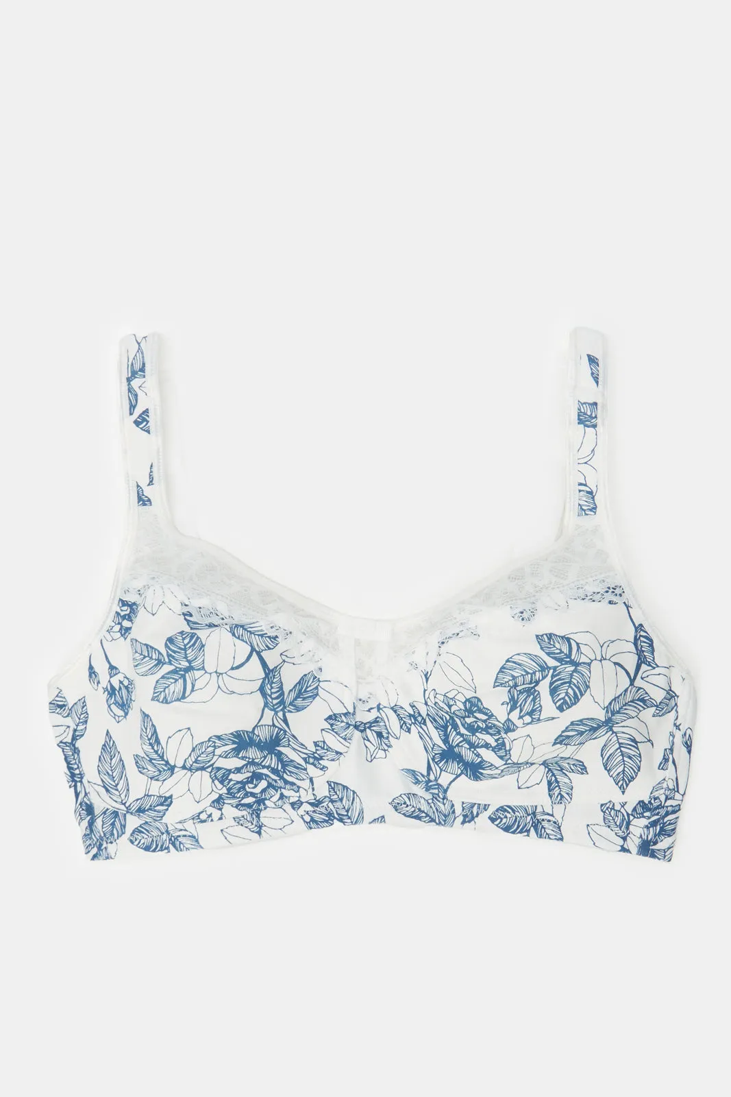 Women White And Navy Non Wired Bra Set (Pack of 3)