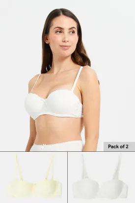 Women Yellow And Ivory Balconette Bra Set (Pack of 2)