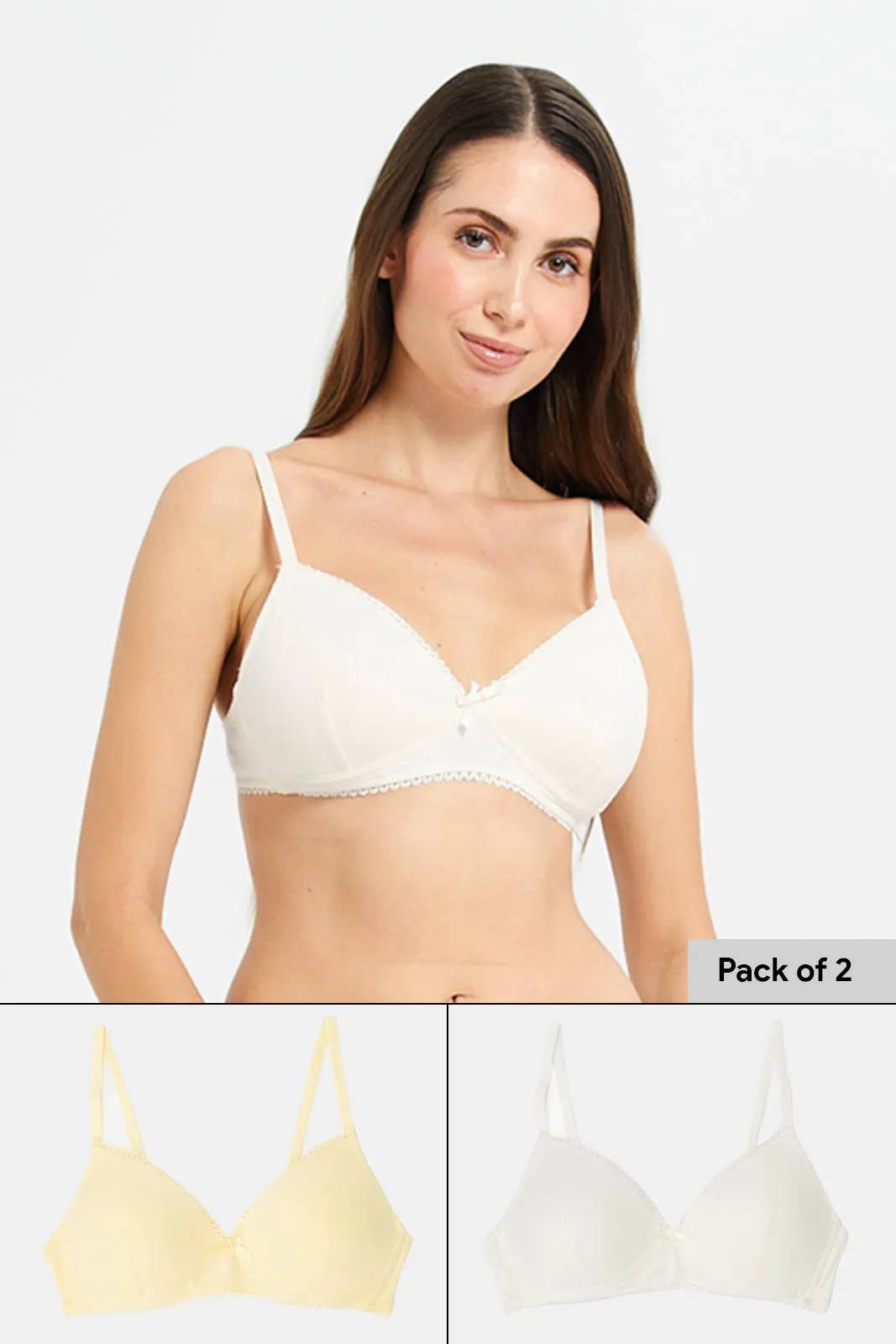 Women Yellow And Ivory Non Wired Bra Set (Pack of 2)