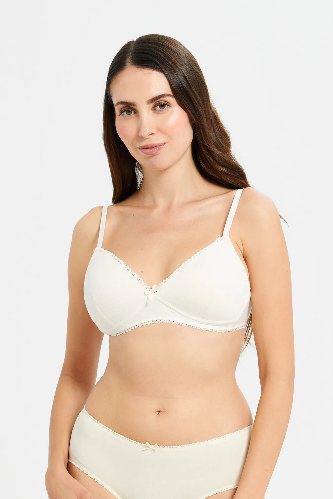 Women Yellow And Ivory Non Wired Bra Set (Pack of 2)