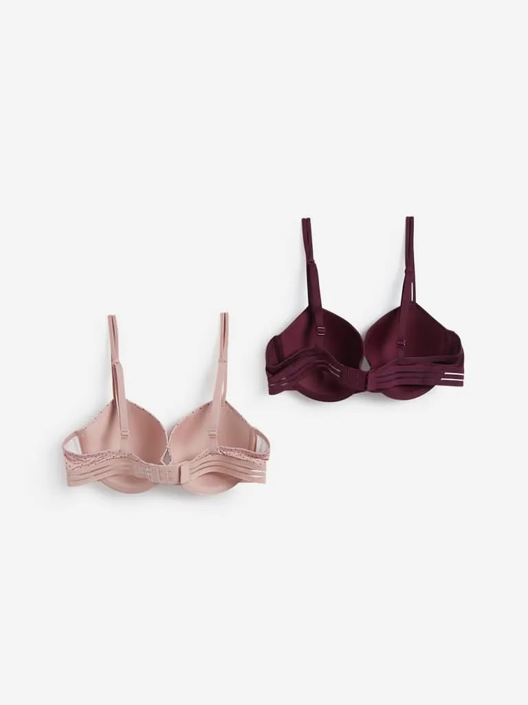 Wunderlove Burgundy Padded Wired Bra Set of Two