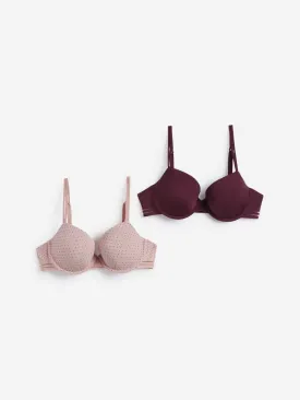 Wunderlove Burgundy Padded Wired Bra Set of Two