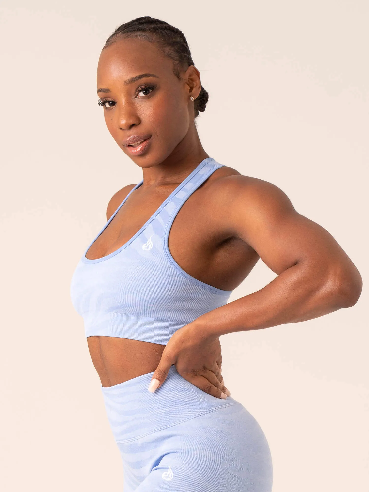 Zebra Seamless Sports Bra - Sky Blue Zebra